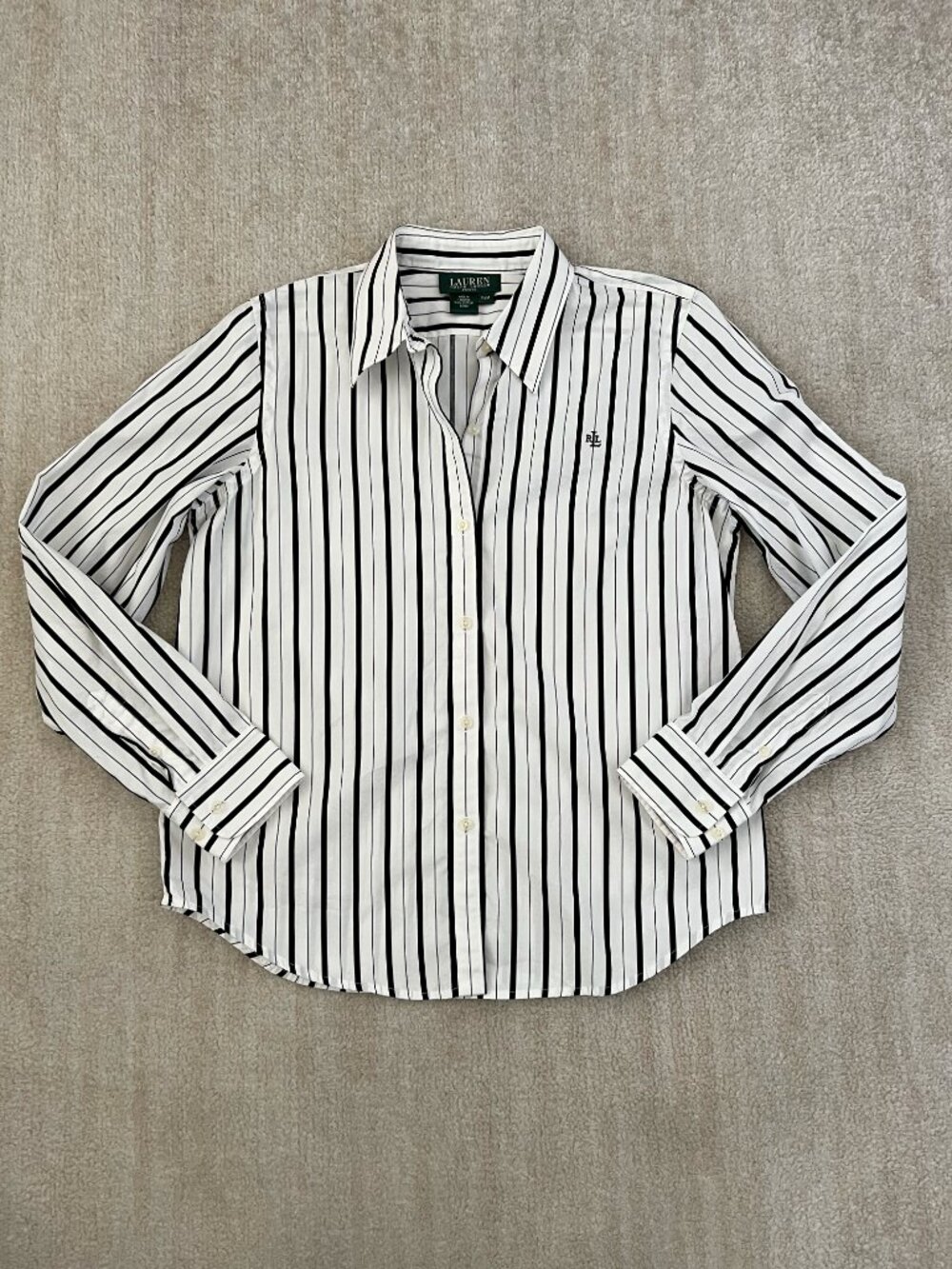 Lauren Ralph Lauren Striped Long Sleeve Button Up Summer Cotton Shirt M Petite